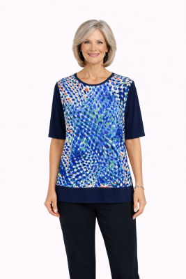 Navy Multi Print Knit Top