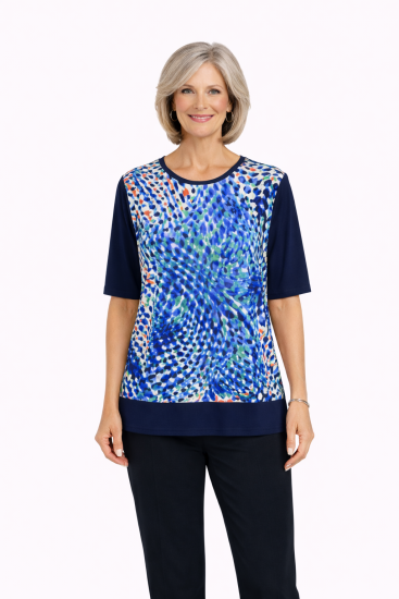 Navy Multi Print Knit Top