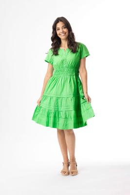Green Poplin Short Ruched Dress