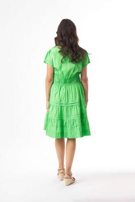 Green Poplin Short Ruched Dress