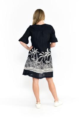 Hannah Navy Mono Border Tunic Boho Dress