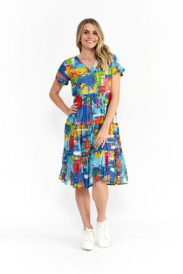 Thalia Painted Palms 3 Tiered Dress