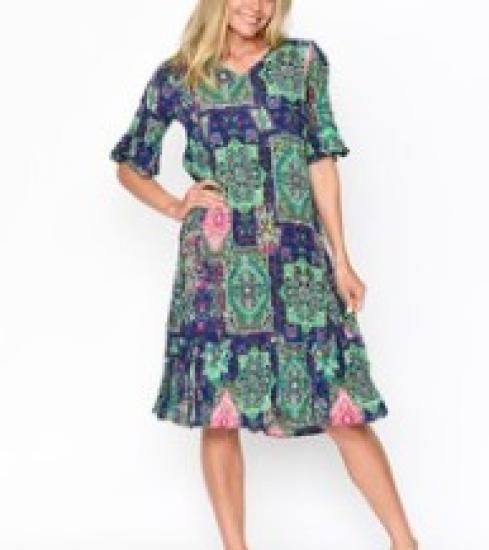 Jessica Persian 3 Print Sleeved Dress