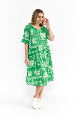 Yvonne Mono Patch Green Round Neck Dress