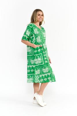 Yvonne Mono Patch Green Round Neck Dress