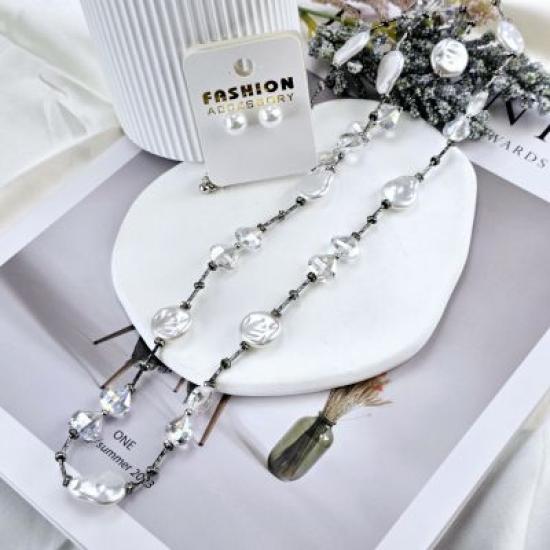 Pearl and Bead Necklace and Earings Set