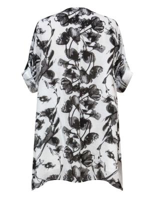 White and Black Floral Print Tunic Top