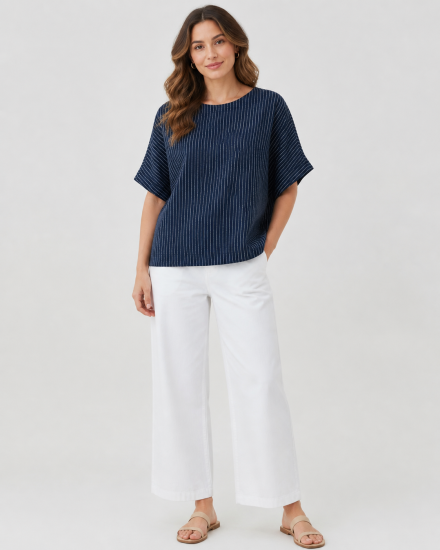 White/Ink Stripe Top