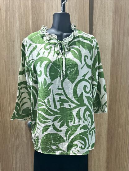 Olive Green Print Blouse