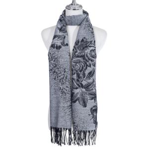 Grey and Black Floral Print Pashmina