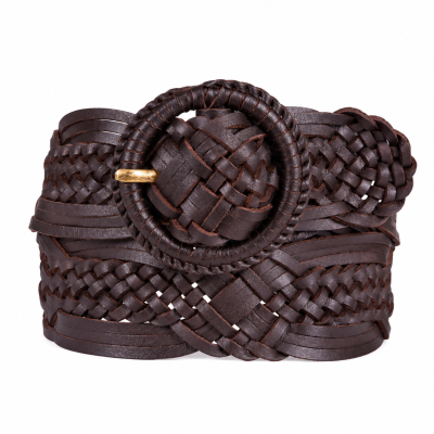 Phillipa Tan Belt | Genuine Leather Woven Women's Belt