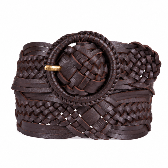 Phillipa Tan Belt | Genuine Leather Woven Women's Belt