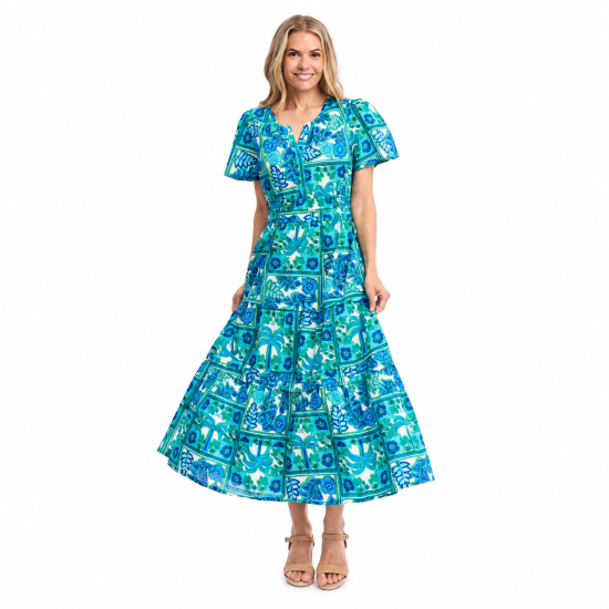 Vieux Port Aqua Short Sleeve Maxi Dress