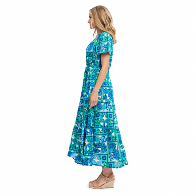 Vieux Port Aqua Short Sleeve Maxi Dress