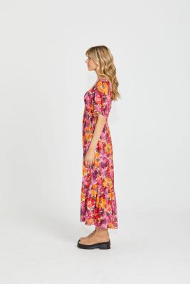 Yasmin Frill Hem Berry Floral Midi Dress