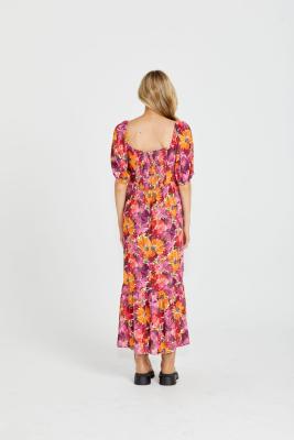 Yasmin Frill Hem Berry Floral Midi Dress