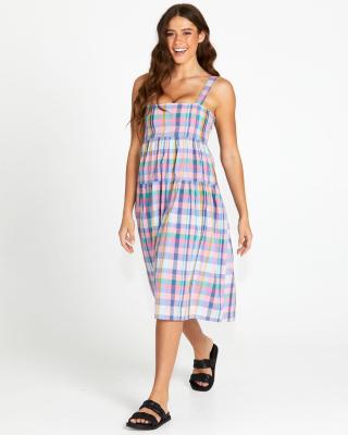 Pastel Check Soleil Tiered Midi Dress