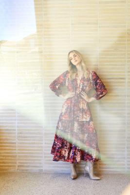 Berry Kiss Floral Midi Dress