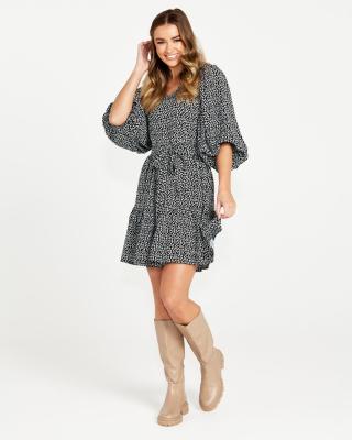 Nicolette Boho Animal Puff Sleeve Dress