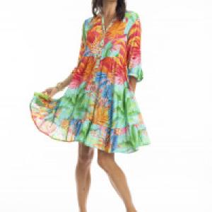 Alisa Frill Sleeve Print Layers Dress