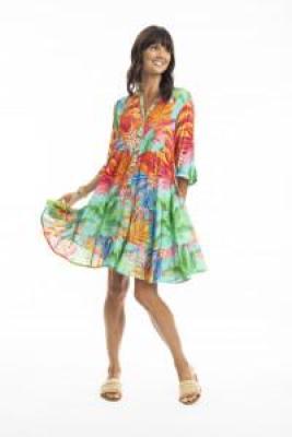 Alisa Frill Sleeve Print Layers Dress