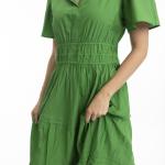 Parakeet Poplin Maxi Ruched Waist Dress