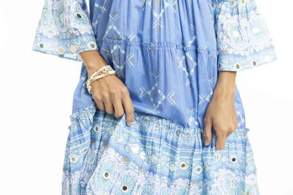 Heidi Blue Layered Dress with Frill Sleeve