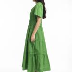 Parakeet Poplin Maxi Ruched Waist Dress