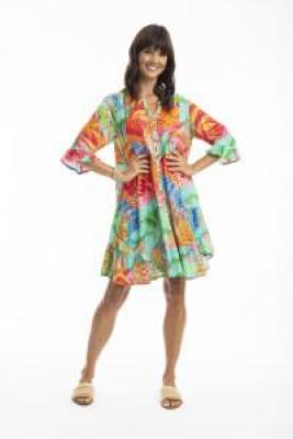 Alisa Frill Sleeve Print Layers Dress