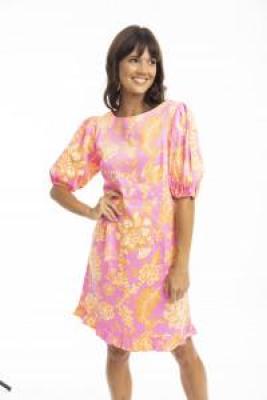 Layla Pink Bubble Sleeve Dress