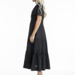 Black Poplin Maxi Ruched Waist Dress