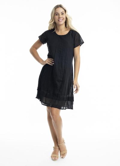 Black Gauze Frill Hem Dress