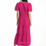 Hot Pink Poplin Maxi Ruched Waist Dress