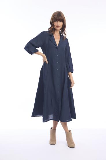 Navy Linen Collar Dress