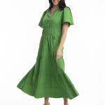 Parakeet Poplin Maxi Ruched Waist Dress