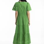 Parakeet Poplin Maxi Ruched Waist Dress