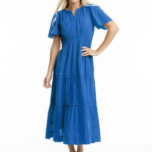 electric Blue Poplin Maxi Ruched Waist Dress