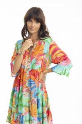 Alisa Frill Sleeve Print Layers Dress