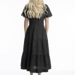 Black Poplin Maxi Ruched Waist Dress