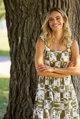 Tiered Geo Floral Maxi Frill Dress
