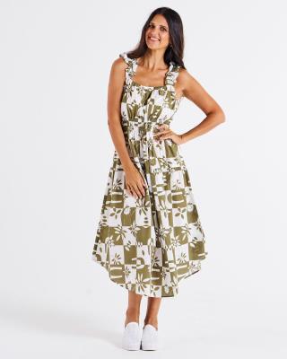 Tiered Geo Floral Maxi Frill Dress