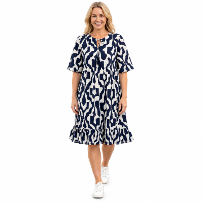 Charli Bold Art Navy Tassel Tie Dress