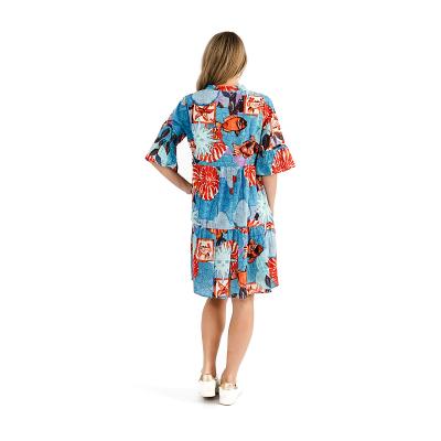 Maya Citrus Aquatic V Neck Dress