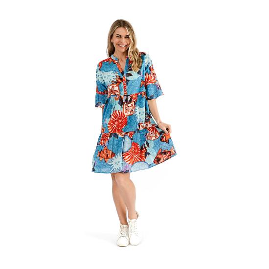Maya Citrus Aquatic V Neck Dress