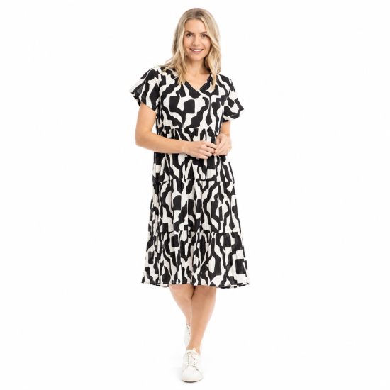 Thalia Bold Art Black Tiered Dress