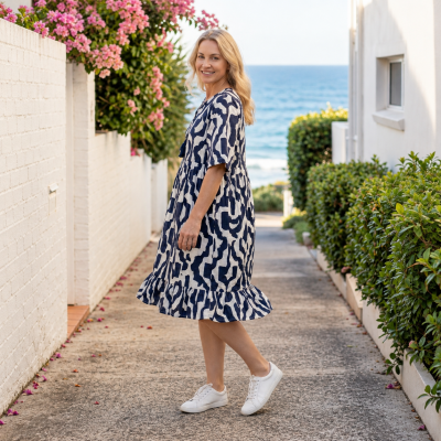 Charli Bold Art Navy Tassel Tie Dress
