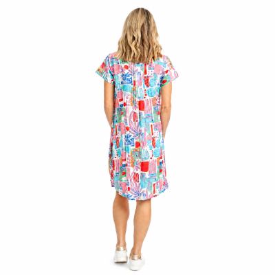Nicola Tropical Blocks Peach Dress
