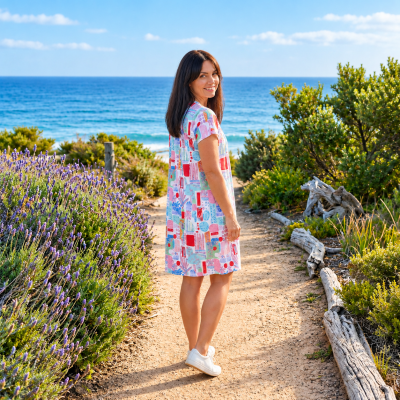 Nicola Tropical Blocks Peach Dress