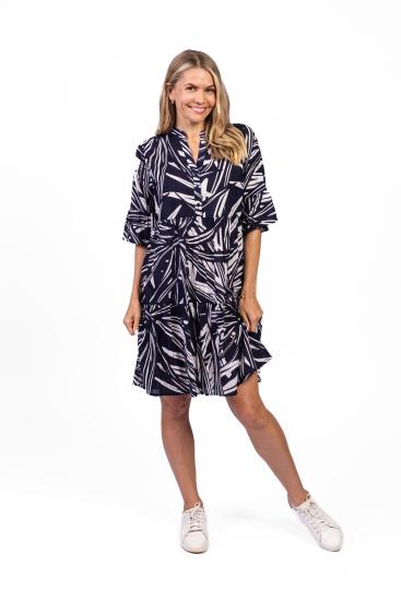 Maya Mono Jungle Navy V Neck Layer Dress