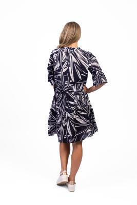 Maya Mono Jungle Navy V Neck Layer Dress